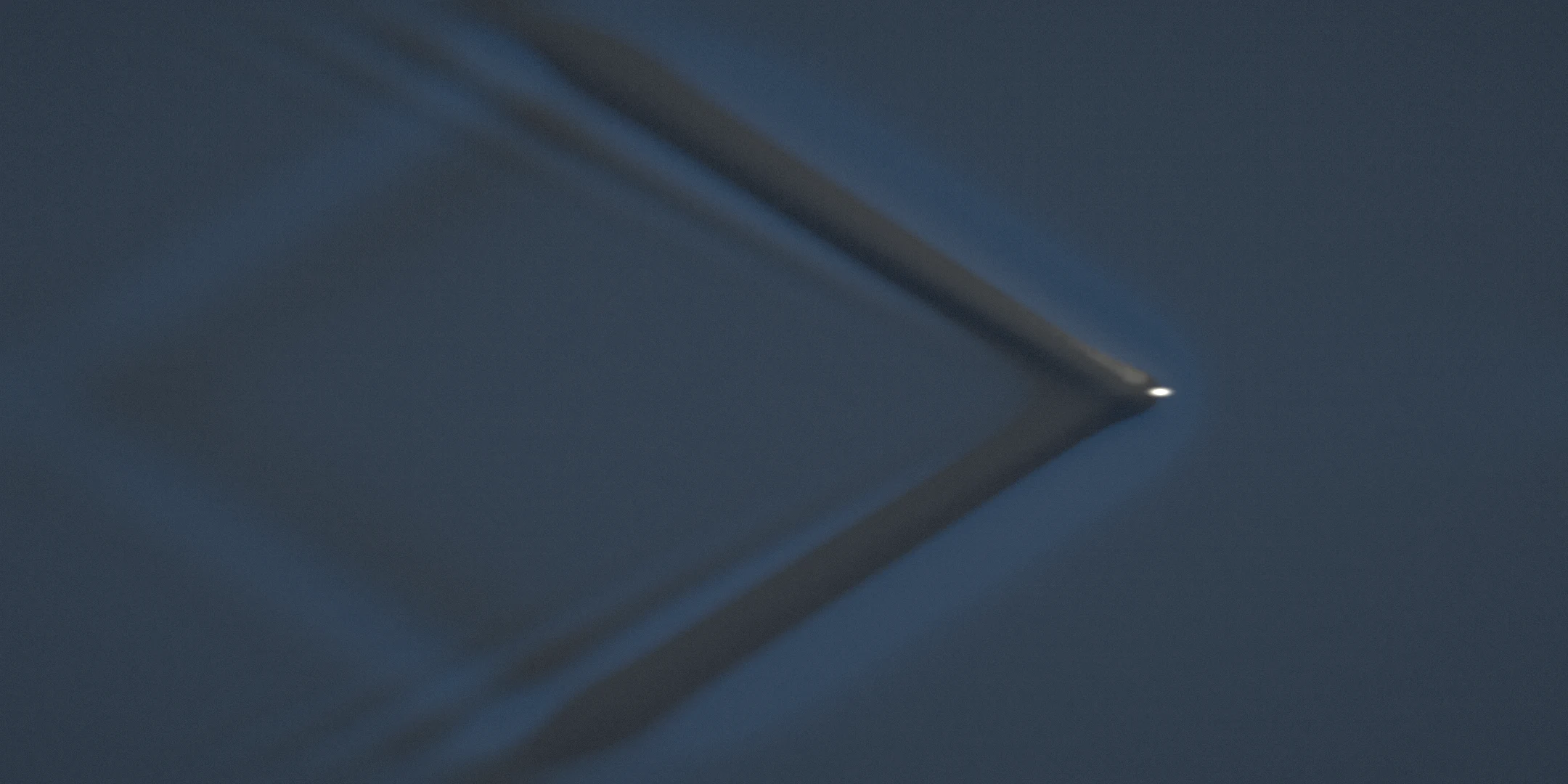 the Mach torrent — a shallow racing floor; the transverse system dead, one shock front left
