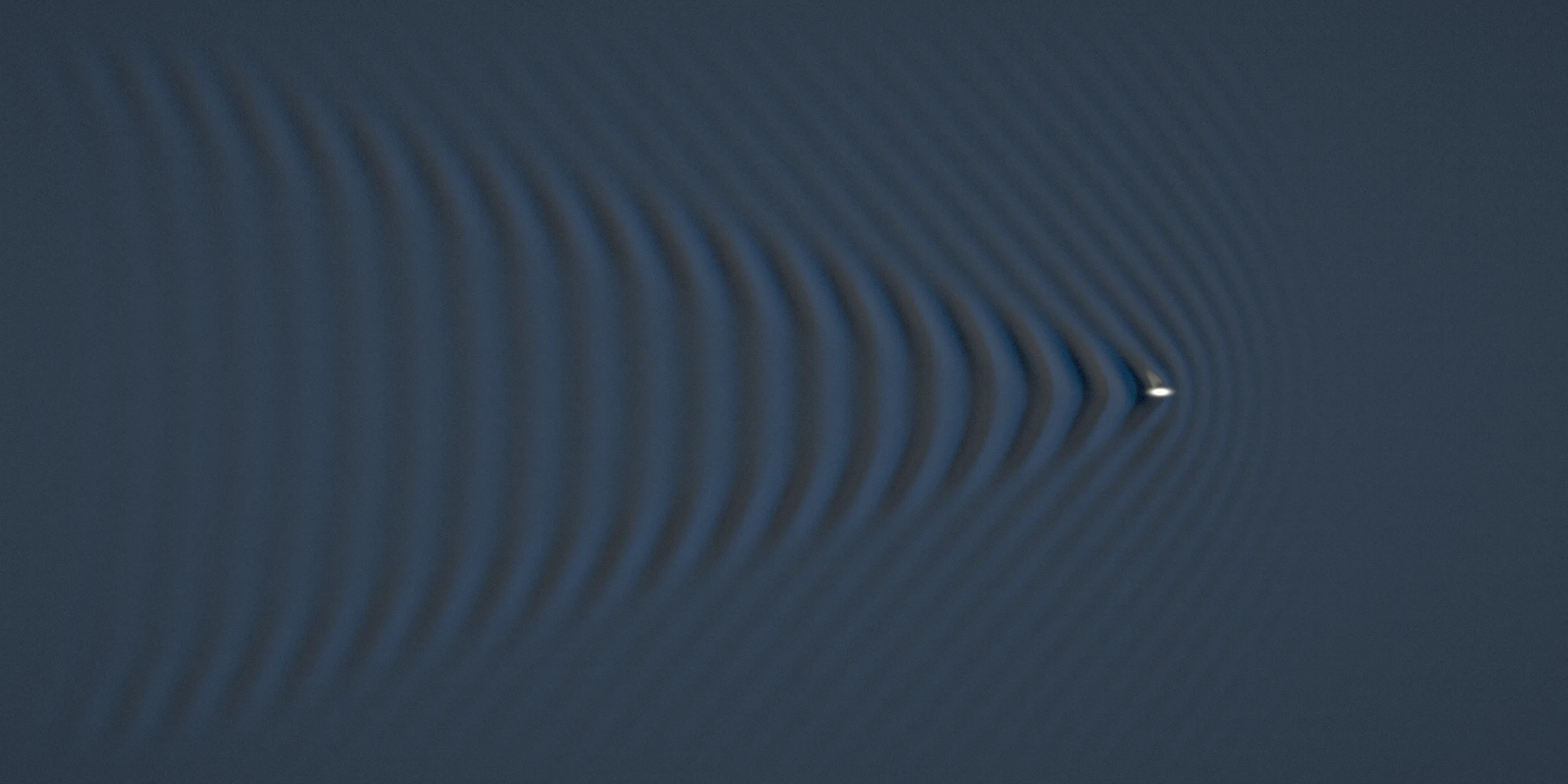 the satellite wedge — the study's face; transverse arcs and the festooned cusp line in sun-glitter blues